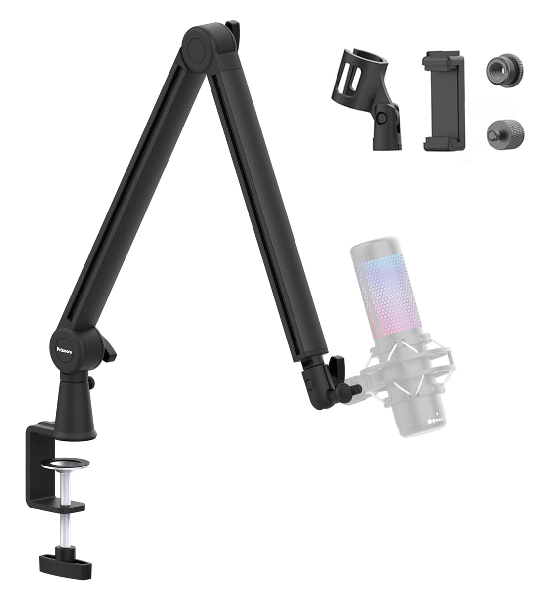 PRIZMORA βάση γραφείου για μικρόφωνο/smartphone AS26 με βραχίονα 2 σημείων, μαύρη