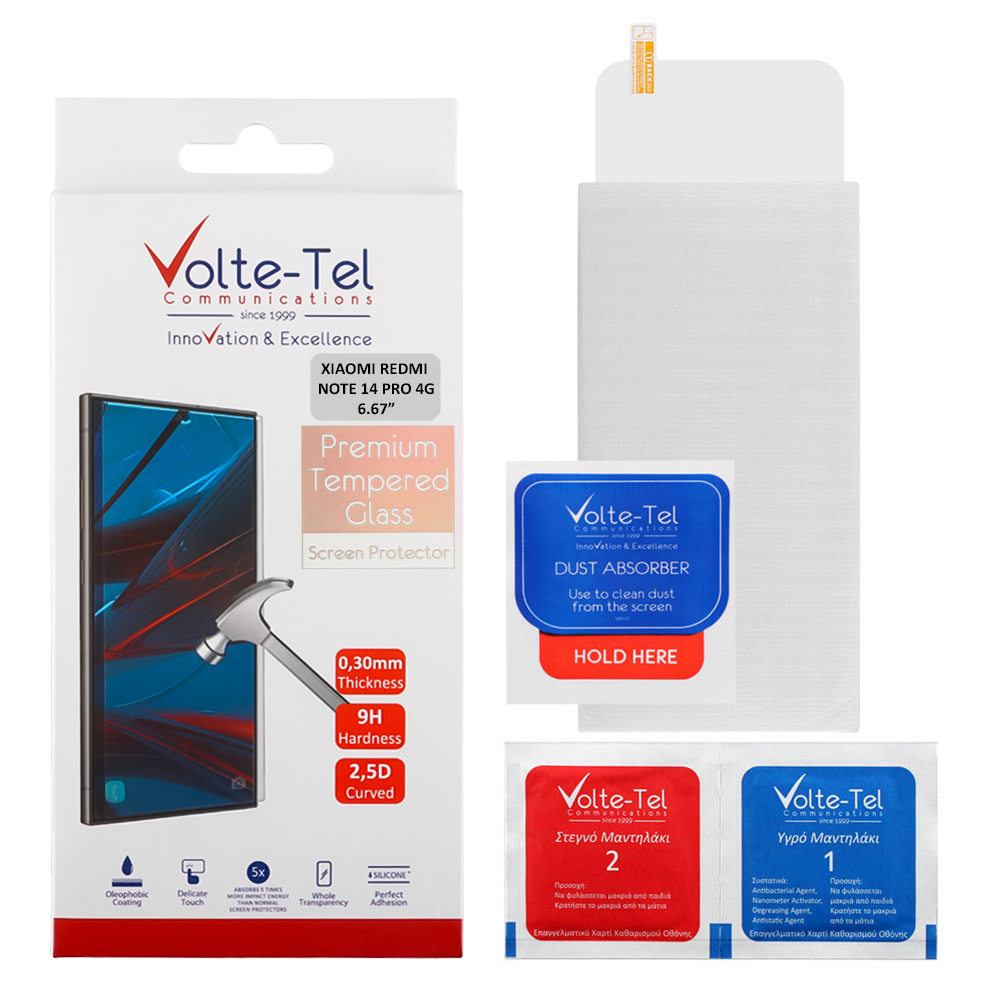 VOLTE-TEL TEMPERED GLASS XIAOMI REDMI NOTE 14 PRO 4G 6.67" 9H 0.30mm 2.5D FULL GLUE