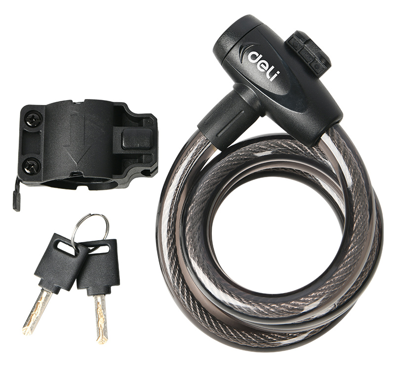 DELI κλειδαριά ποδηλάτου με κλειδί DL508062, Φ12mm, 1m, μαύρη