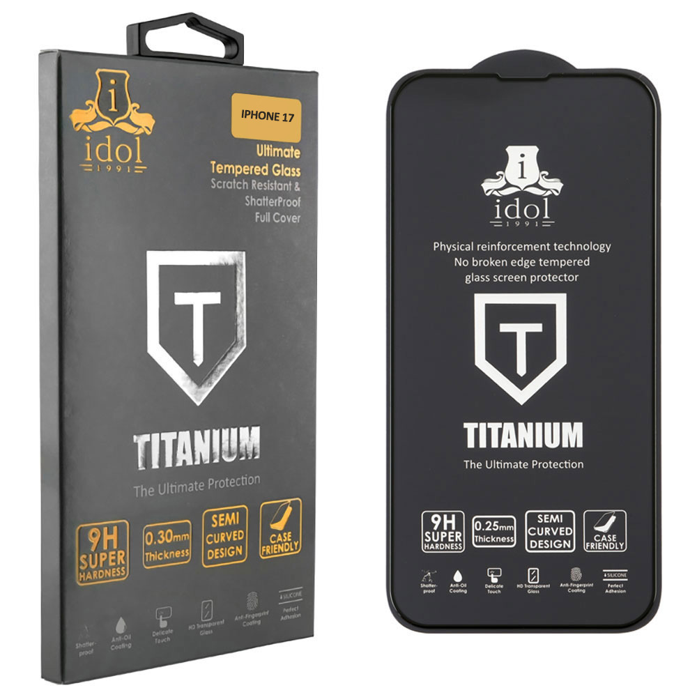 IDOL 1991 TEMPERED GLASS IPHONE 17 6.3" 9H 0.25mm TITANIUM SEMI CURVED FULL GLUE BLACK