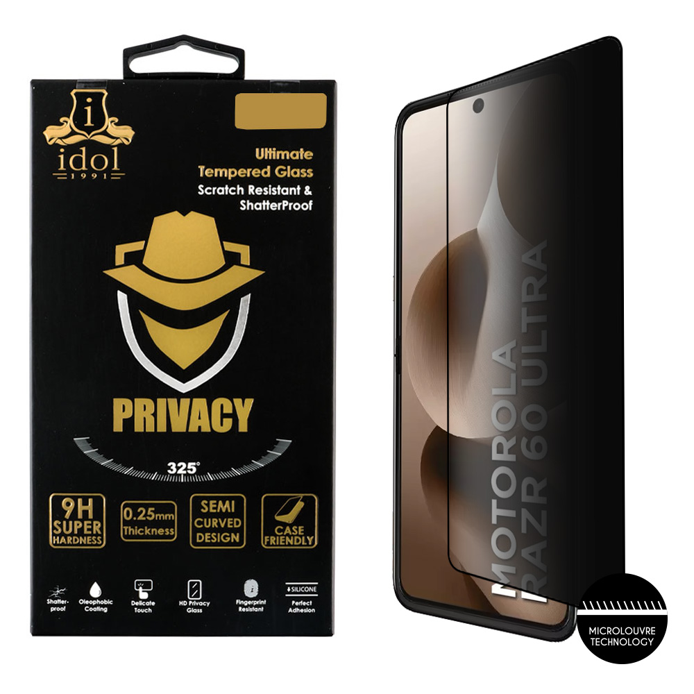 IDOL 1991 TEMPERED GLASS MOTOROLA MOTO RAZR 60 ULTRA 5G 7.0" 9H 0.25mm PRIVACY ANTISPY 3D SEMI CURVED EDGE GLUE BLACK