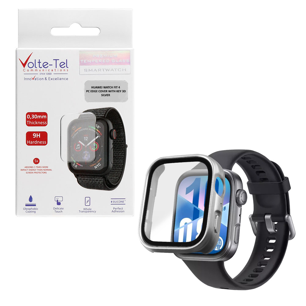 VOLTE-TEL TEMPERED GLASS HUAWEI WATCH FIT 4 1.82" 9H 0.30mm PC EDGE COVER WITH KEY 3D FULL GLUE FULL COVER SILVER