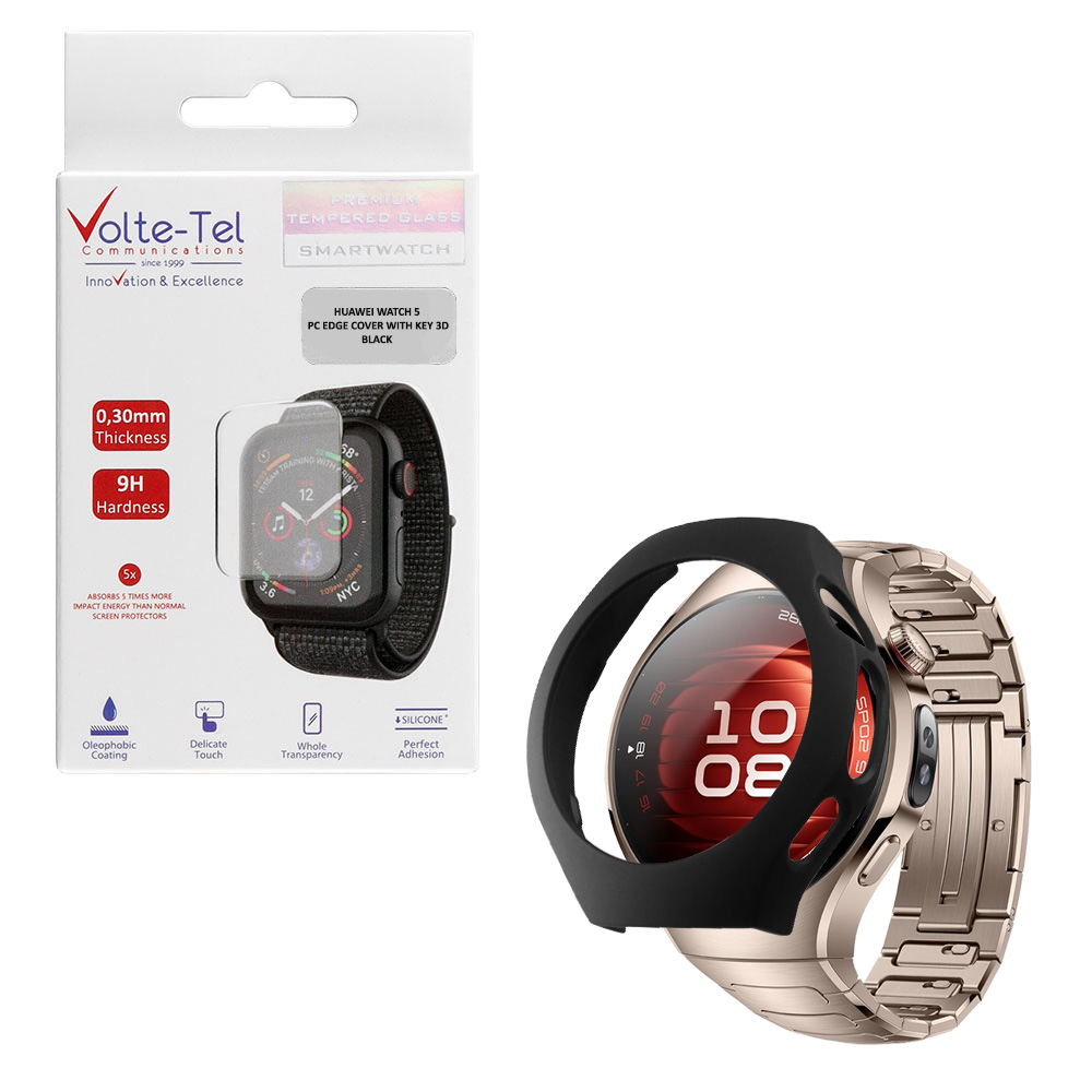 VOLTE-TEL TEMPERED GLASS HUAWEI WATCH 5 46mm 1.5" 9H 0.30mm PC EDGE COVER WITH KEY 3D FULL GLUE FULL COVER BLACK