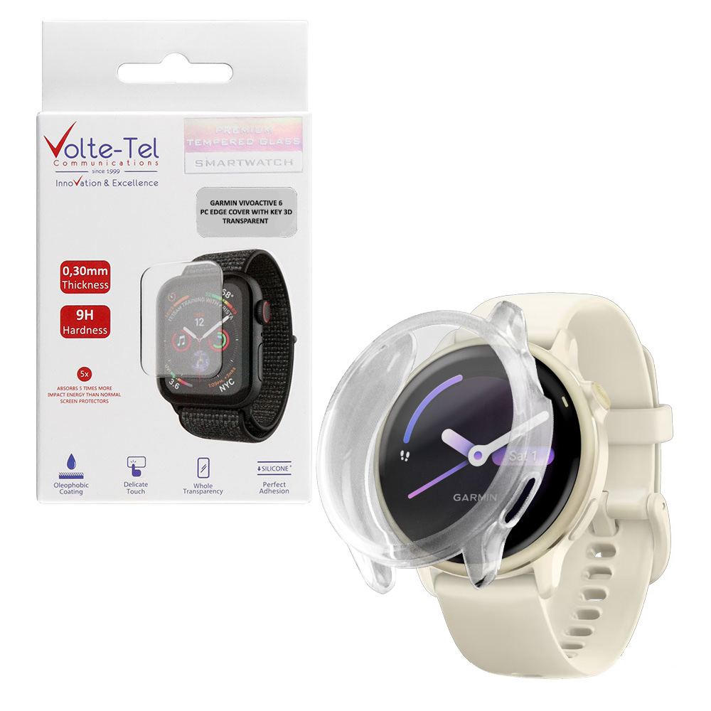 VOLTE-TEL SILICON TPU AIR COVER GARMIN VIVOACTIVE 6 1.2" 9H 0.30mm EDGE WITH KEY 3D FULL COVER TRANSPARENT