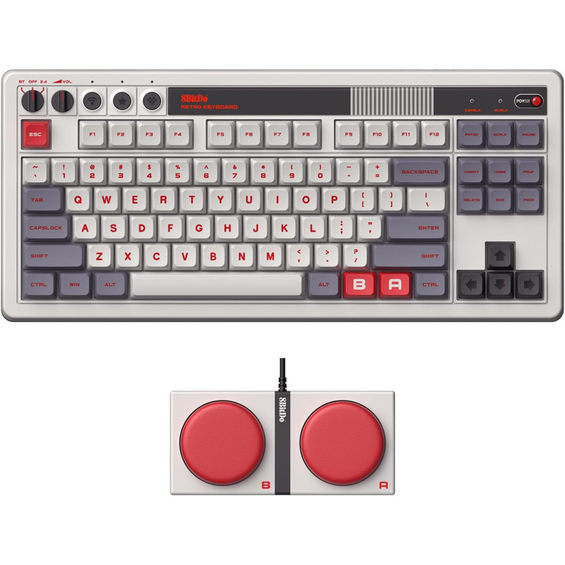 8BitDo Retro Mechanical Keyboard-108 Edition Ασύρματο Gaming Πληκτρολόγιο με Kailh Box White Διακόπτες & Super Buttons (Αγγλικό US)