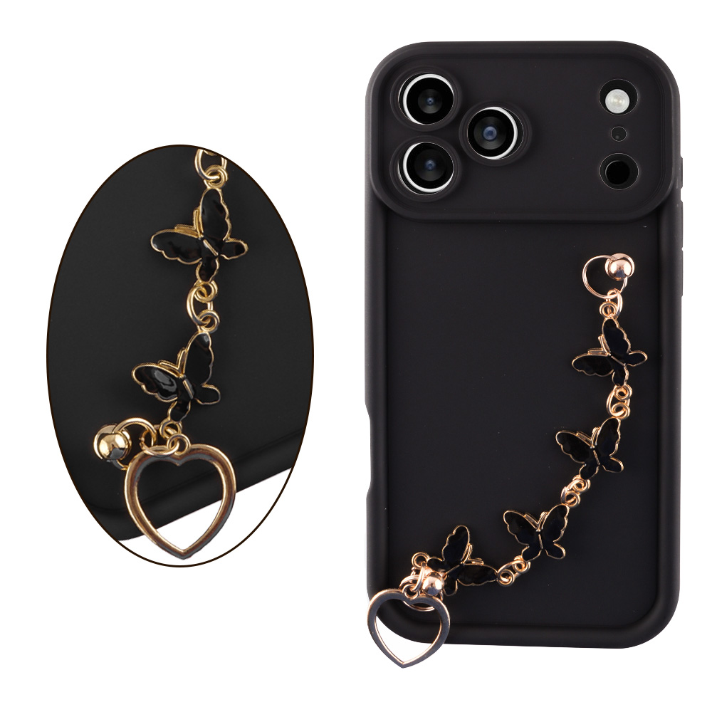 VOLTE-TEL ΘΗΚΗ IPHONE 17 PRO 6.3" SILICON TPU WITH STRAP FULL CAMERA PROTECTION BLACK WITH BLACK BUTTERFLIES