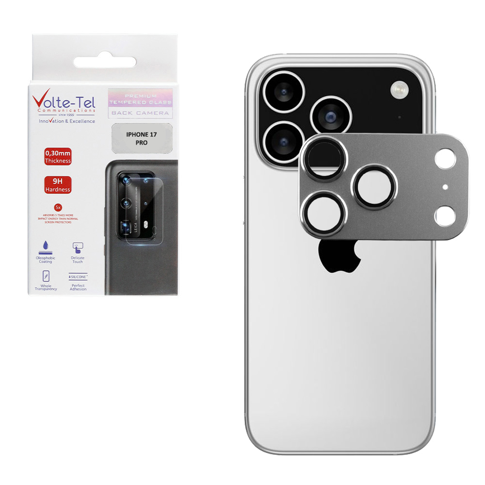 VOLTE-TEL CAMERA GLASS COVER IPHONE 17 PRO 6.3" 9H 0.30MM 3D AR ALUMINIUM-ELECTROPLATING FRAME GREY