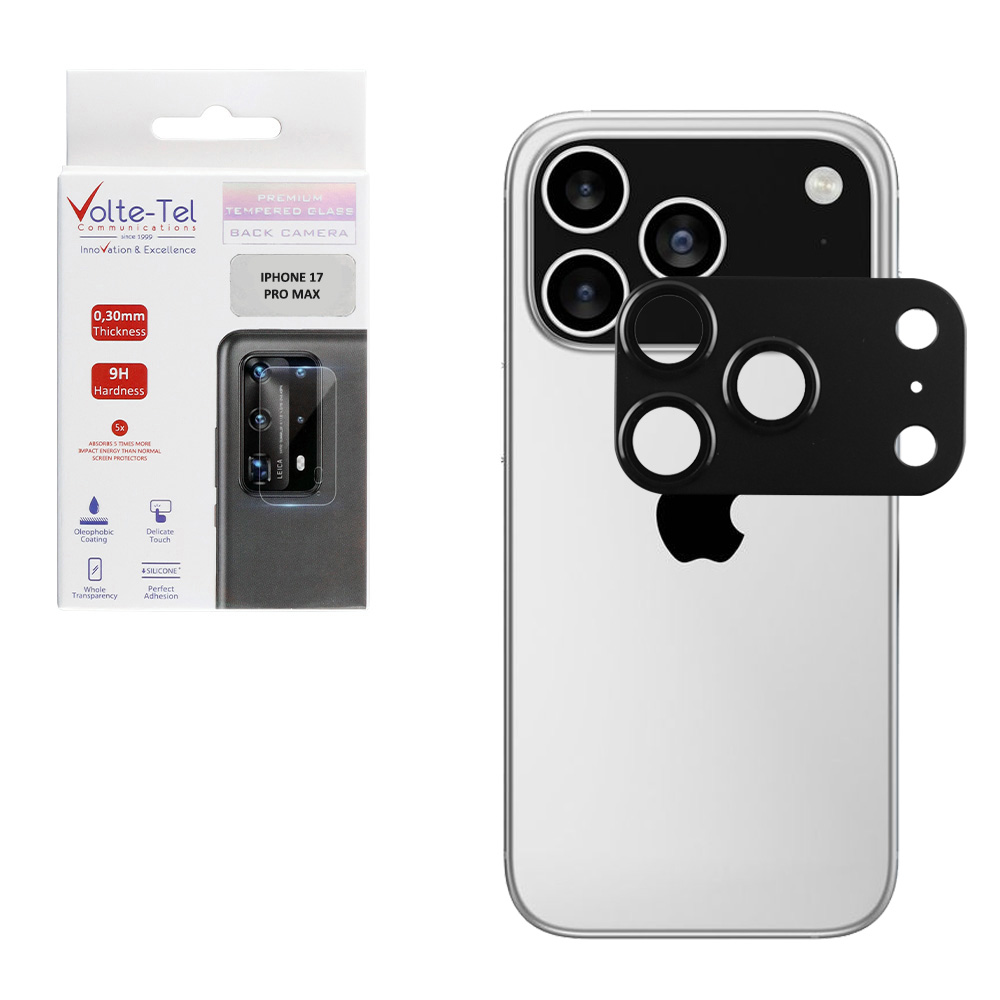 VOLTE-TEL CAMERA GLASS COVER IPHONE 17 PRO MAX 6.9" 9H 0.30MM 3D AR ALUMINIUM-ELECTROPLATING FRAME BLACK
