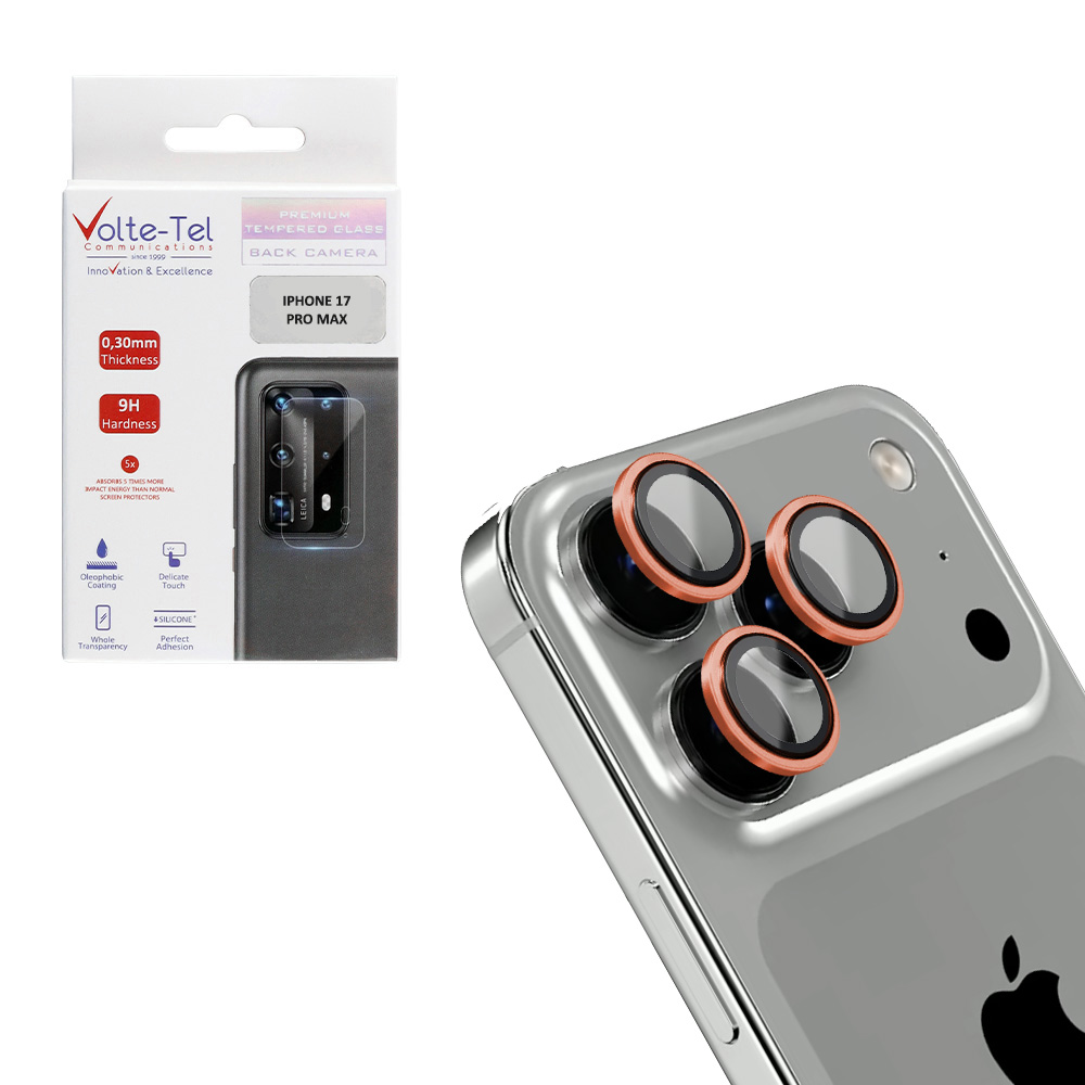 VOLTE-TEL CAMERA GLASS COVER IPHONE 17 PRO MAX 6.9" 9H 0.33MM AR PREMIUM EASY APPLICATION TITANIUM ORANGE