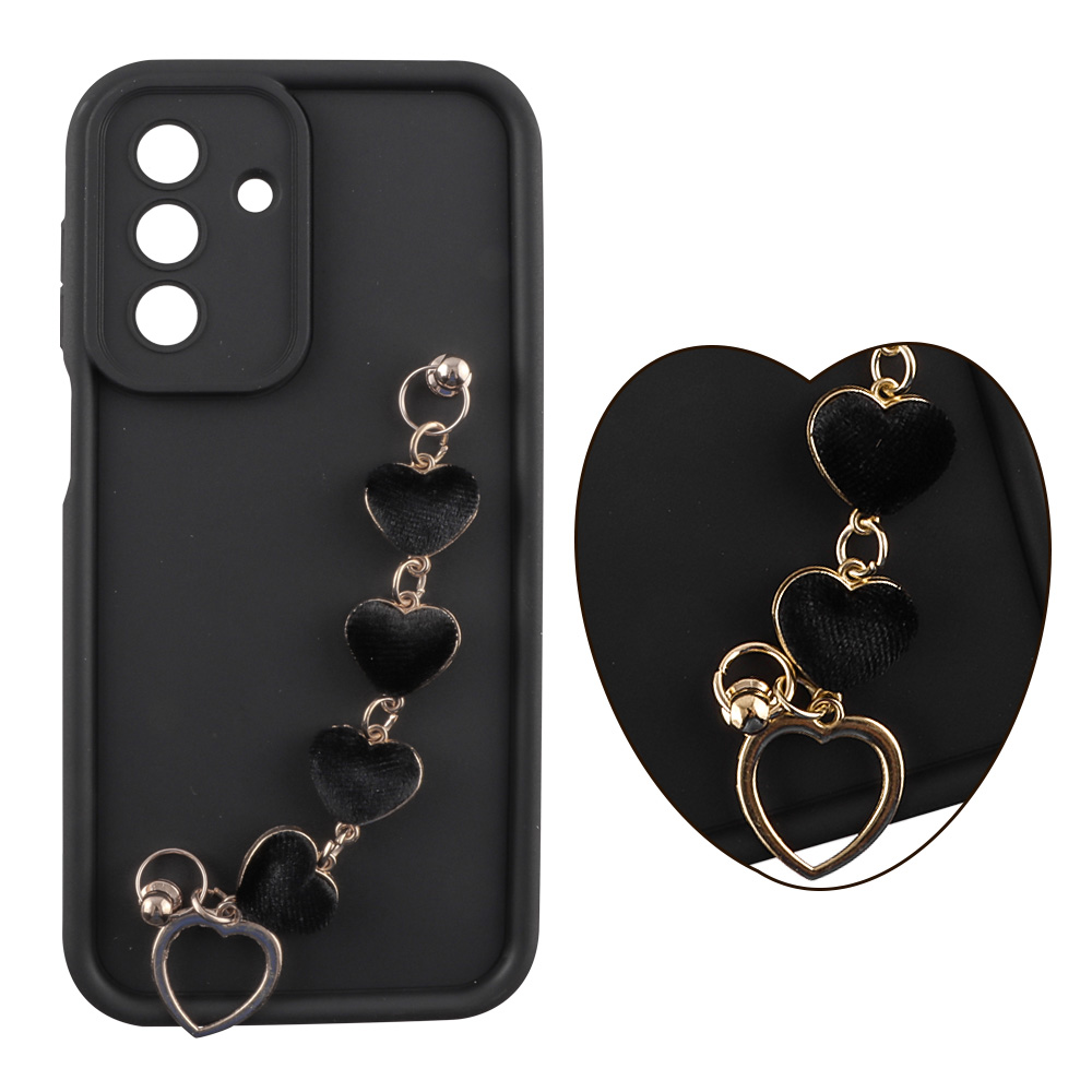 VOLTE-TEL ΘΗΚΗ SAMSUNG A17 4G A175/A17 5G A176 6.74" SILICON TPU WITH STRAP FULL CAMERA PROTECTION BLACK WITH BLACK HEARTS