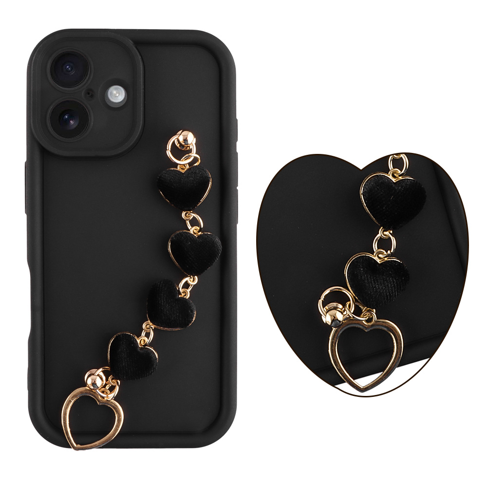 VOLTE-TEL ΘΗΚΗ IPHONE 17 6.3" SILICON TPU WITH STRAP FULL CAMERA PROTECTION BLACK WITH BLACK HEARTS