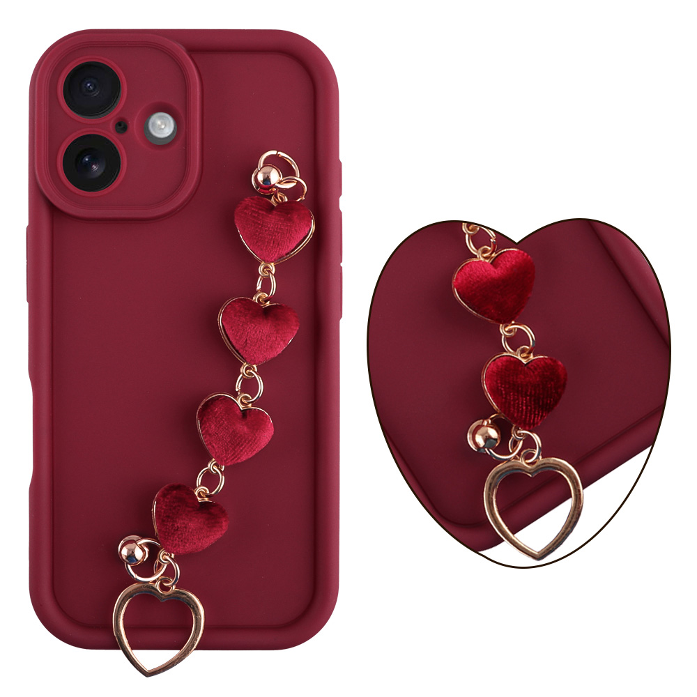 VOLTE-TEL ΘΗΚΗ IPHONE 17 6.3" SILICON TPU WITH STRAP FULL CAMERA PROTECTION BURGUNDY WITH RED HEARTS